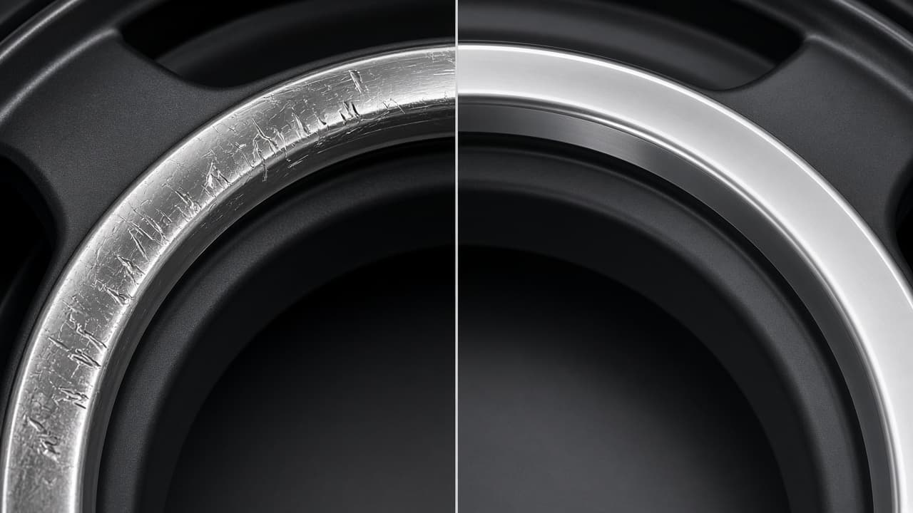 Side-by-side damaged and restored rim lips
