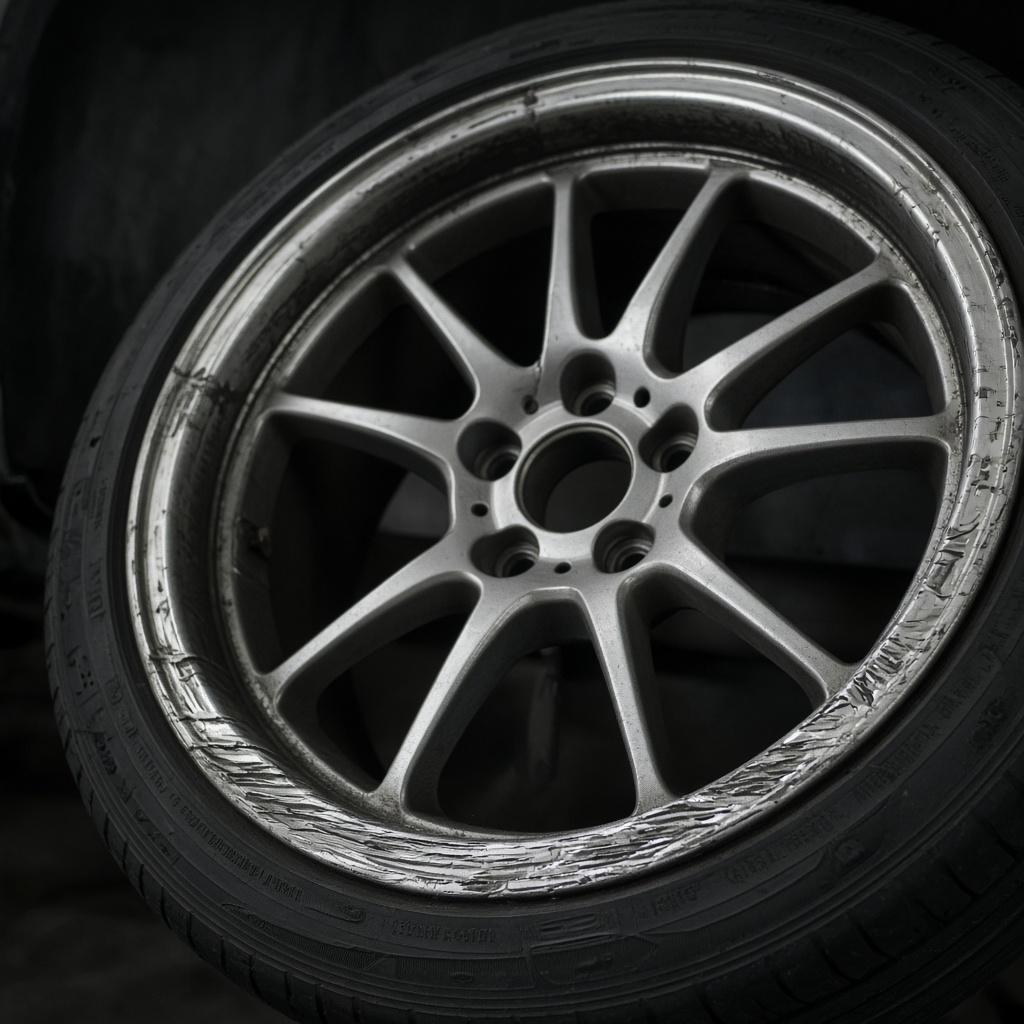 Damaged alloy rim before Dynasty repair